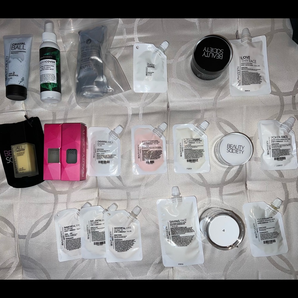 Beauty Social products. Several full size, refills, mini/travel size and swag.